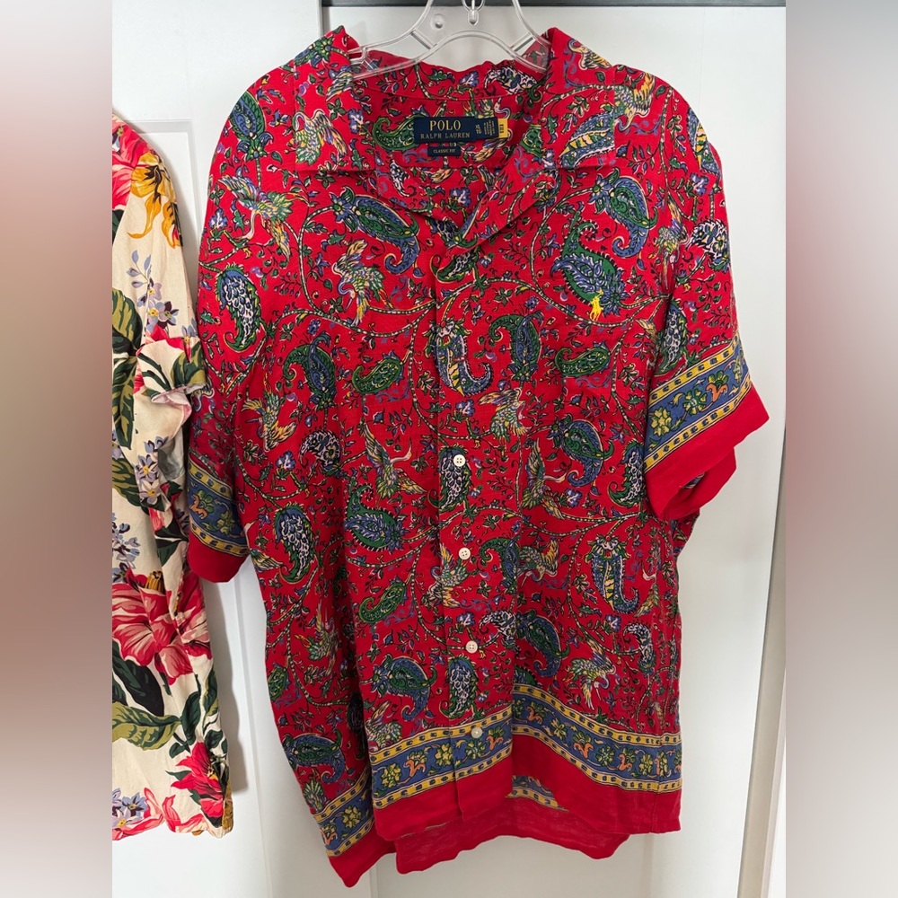 Polo by Ralph Lauren Red Classic Fit Paisley Linen Men's Shirt